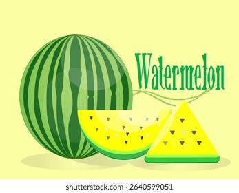 Melon fruit with two halves and fresh yellow triangle on pastel color background. Modern art minimalist style design template for sale, horizontal poster, header, cover, social media, fashion ads
