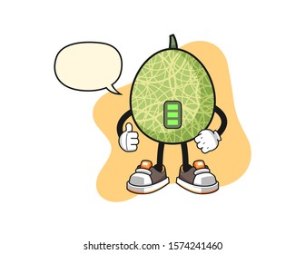 Melon full power with speech bubble cartoon. Mascot Character vector.