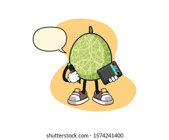 Melon graphic designer with speech bubble cartoon. Mascot Character vector.