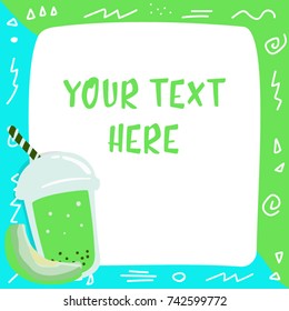 Melon green cup fresh bubble drink with text advertising template