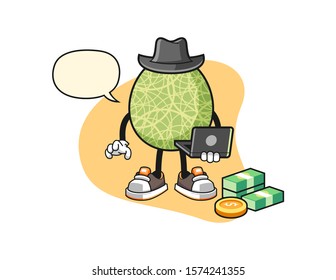 Melon hacker with speech bubble cartoon. Mascot Character vector.