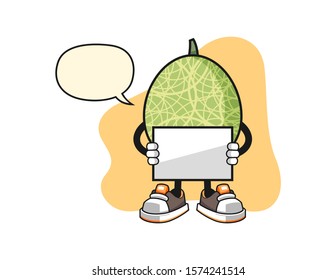 Melon hold banner with speech bubble cartoon. Mascot Character vector.