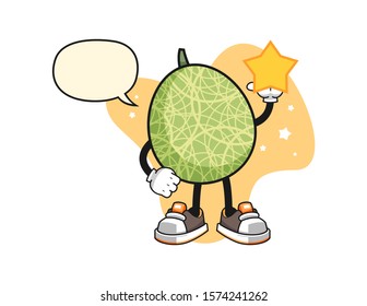 Melon hold a star with speech bubble cartoon. Mascot Character vector.
