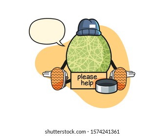 Melon homeless with speech bubble cartoon. Mascot Character vector.