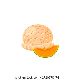 Melon ice cream scoop. Design template for promo, menu, flyer. Vector illustration cartoon flat icon isolated on white.