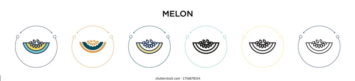 Melon icon in filled, thin line, outline and stroke style. Vector illustration of two colored and black melon vector icons designs can be used for mobile, ui, web