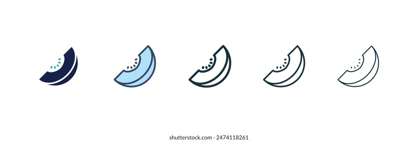 Melon icon set. watermelon slice vector symbol. honeydew fruit sign in black filled and outlined style.