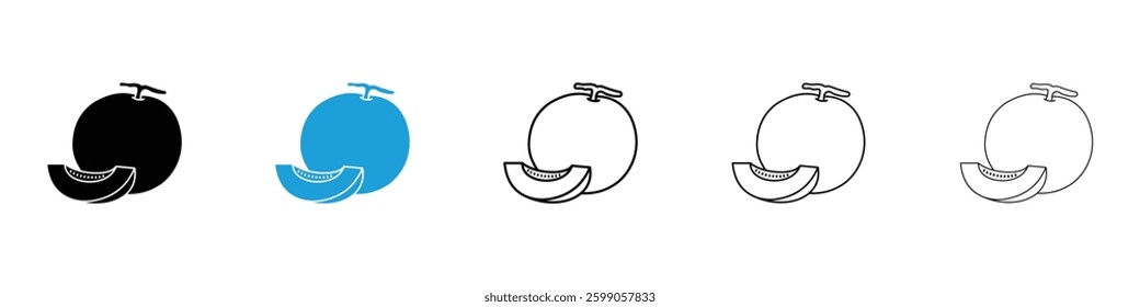 Melon icons vector illustrations in black and blue colors for web and ui designs