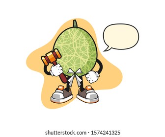 Melon judge with speech bubble cartoon. Mascot Character vector.