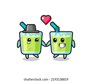 Melon Juice Cartoon Character Couple With Fall In Love Gesture , Cute Style Design For T Shirt, Sticker, Logo Element