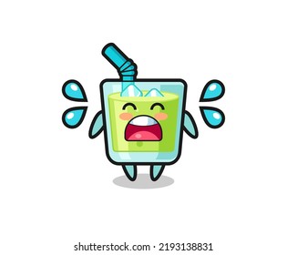 melon juice cartoon illustration with crying gesture , cute style design for t shirt, sticker, logo element