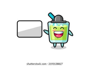 ilustración de caricatura de jugo de melón haciendo una presentación , diseño de estilo lindo para camiseta, pegatina, elemento logotipo
