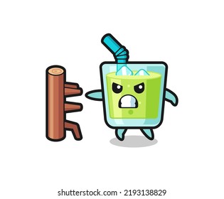 melon juice cartoon illustration as a karate fighter , cute style design for t shirt, sticker, logo element