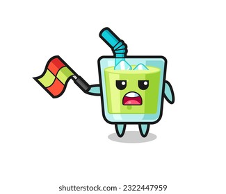 melon juice cartoon as the line judge hold the flag up at a 45 degree angle , cute style design for t shirt, sticker, logo element