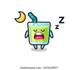 melon juice character illustration sleeping at night , cute style design for t shirt, sticker, logo element