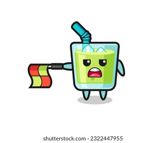 melon juice character as line judge hold the flag straight horizontally , cute style design for t shirt, sticker, logo element