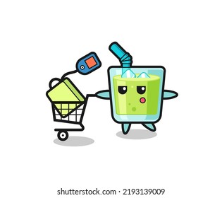 melon juice illustration cartoon with a shopping cart , cute style design for t shirt, sticker, logo element
