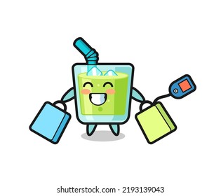 melon juice mascot cartoon holding a shopping bag , cute style design for t shirt, sticker, logo element