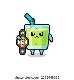 melon juice mascot character as a MMA fighter with the champion belt , cute style design for t shirt, sticker, logo element