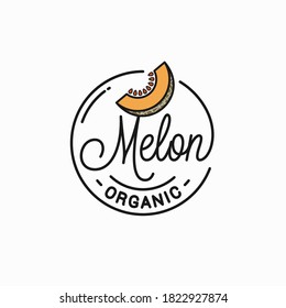 Melon logo. Round linear logo of organic melon slice on white background