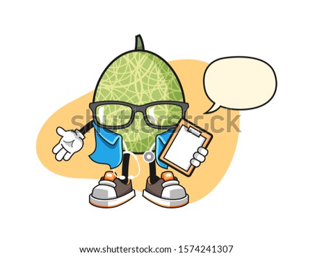 Melon nurse with speech bubble cartoon. Mascot Character vector.