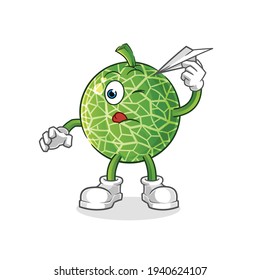 melon with paper plane character. cartoon mascot vector