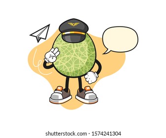 Melon pilot with speech bubble cartoon. Mascot Character vector.