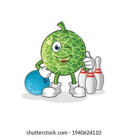 melon play bowling illustration. character vector