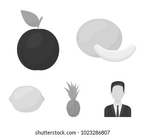 Melon, plum, pineapple, lemon.Fruits set collection icons in monochrome style vector symbol stock illustration web.