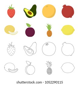 Melon, plum, pineapple, lemon.Fruits set collection icons in cartoon,outline style vector symbol stock illustration web.