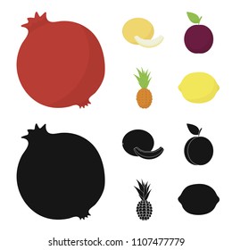 Melon, plum, pineapple, lemon.Fruits set collection icons in cartoon,black style vector symbol stock illustration web.