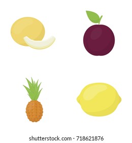 Melon, plum, pineapple, lemon.Fruits set collection icons in cartoon style vector symbol stock illustration web.