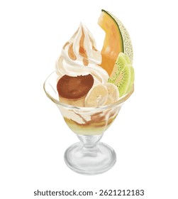 Melon pudding ice cream dango parfait drink dessert