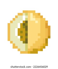 Melon ripe fruit, pixel sign of plant with seeds. Food ingredients, cooking and preparing meal. Tasty sweet berry nature and eco. Pixelated isolated icon, 8 bit game design, Vector in flat style
