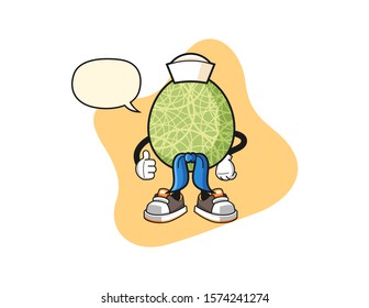 Melon sailor man with speech bubble cartoon. Mascot Character vector.