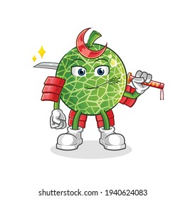 Melon Samurai Cartoon. Cartoon-Maskottvektor