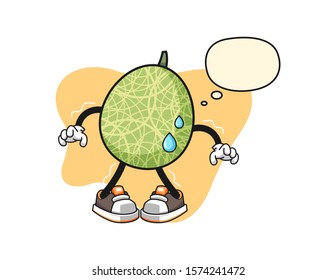 Melon scare with thought bubble cartoon. Mascot Character vector.