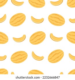 Melon seamless pattern. Healthy and organic food. Flat, hand drawn texture for wallpaper, textile, fabric, paper. Hand drawn vector illustration