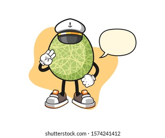 Melon ship master with speech bubble cartoon. Mascot Character vector.