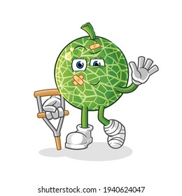 melon sick with limping stick character. cartoon mascot vector