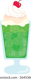 Melon Soda Float with Whipped Cream and Cherry | Cute Hand Drawn Dessert Drink Vector