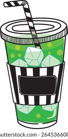 Melon Soda Float with Whipped Cream and Cherry | Cute Hand Drawn Dessert Drink Vector