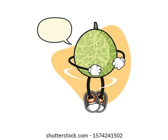 Melon spinning with speech bubble cartoon. Mascot Character vector.