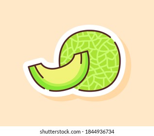 Comida fresca saludable con pegatinas de melón estilo de contorno de dibujos animados planos de color