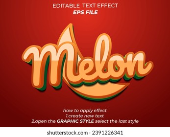 efecto de texto melón, fuente editable, tipografía, texto 3d. plantilla de vector