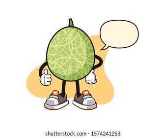 Melon thumbs up with speech bubble cartoon. Mascot Character vector.