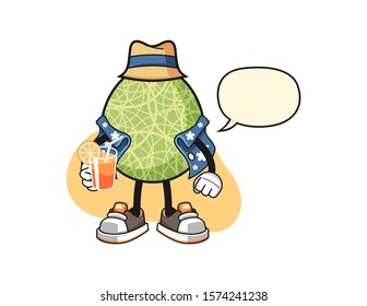 Melon vacation with speech bubble cartoon. Mascot Character vector.