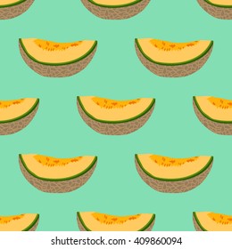 Melon vector. Summer fruits. Seamless pattern with melon