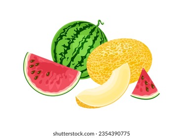 Melon and watermelon cartoon vector illustration.