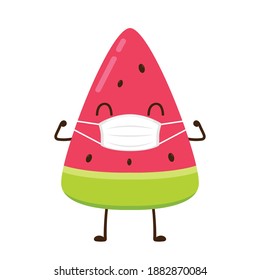 Melon wearing a face mask. Melon character design. Melon vector on white background.